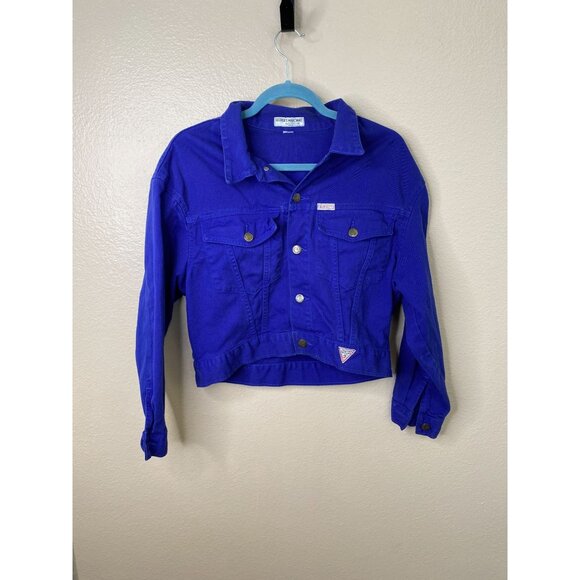 Georges Marciano Guess Womens Cropped Denim Jacket Button-Up S Blue Vintage - Picture 1 of 6